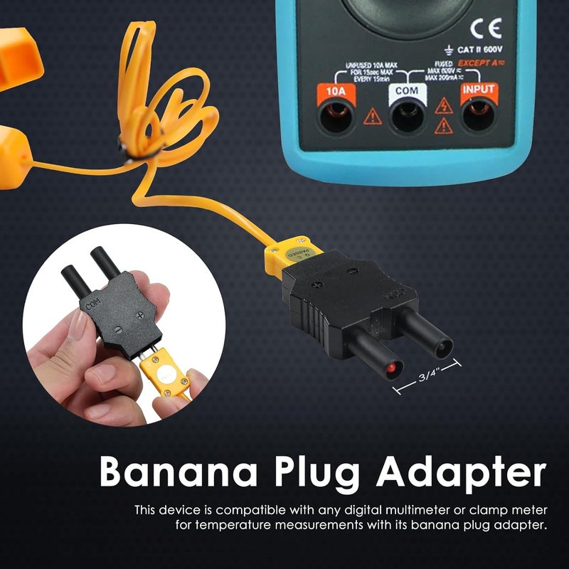 JuviPerpric K-Type Thermometer Clamp Pipe Temperature Clamp for HVAC/Multimeter, HVAC Temperature Meter with Type K Plug Adapter -40~392℉(-40~200℃) - Image 2